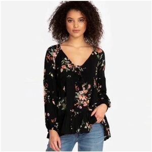 Jade - Johnny Was - Pia Peasant Black Floral Blouse XS